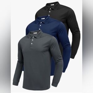 3 Men's Long Sleeve Polo Shirt Moisture Wicking UPF 50 Golf Work Casual Sz 2XL